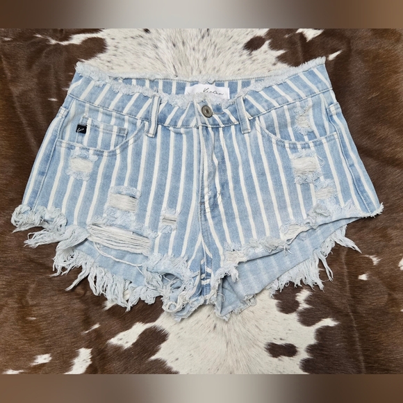 KanCan Pants - KanCan Blue and White Distressed Jean Shorts